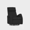 Mekanismituoli_F-10_72x83_Das55Black_Finsoffat F-10 recliner-mekanismituoli verhoiltuna mustalla kankaalla ja keinumekanismilla, tuotekuva viistosti kuvattuna.