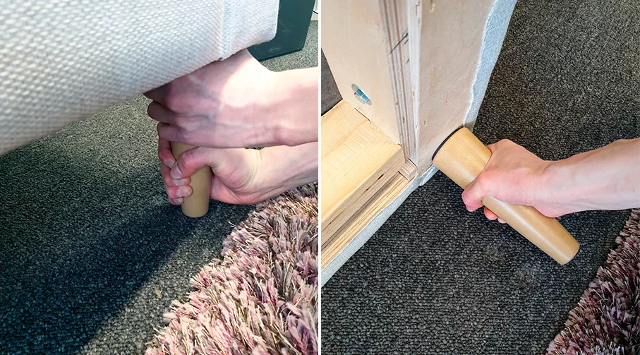 Jalkojen kiinnitys ja kiristys sohvaan.
