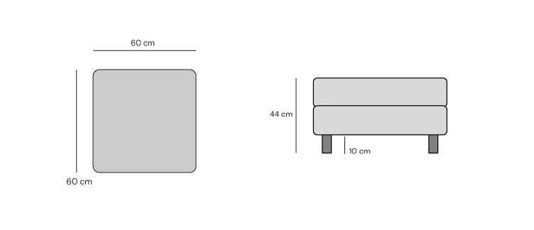 Mittakuva 60x60 cm kokoisesta Aina-säilytysrahista.